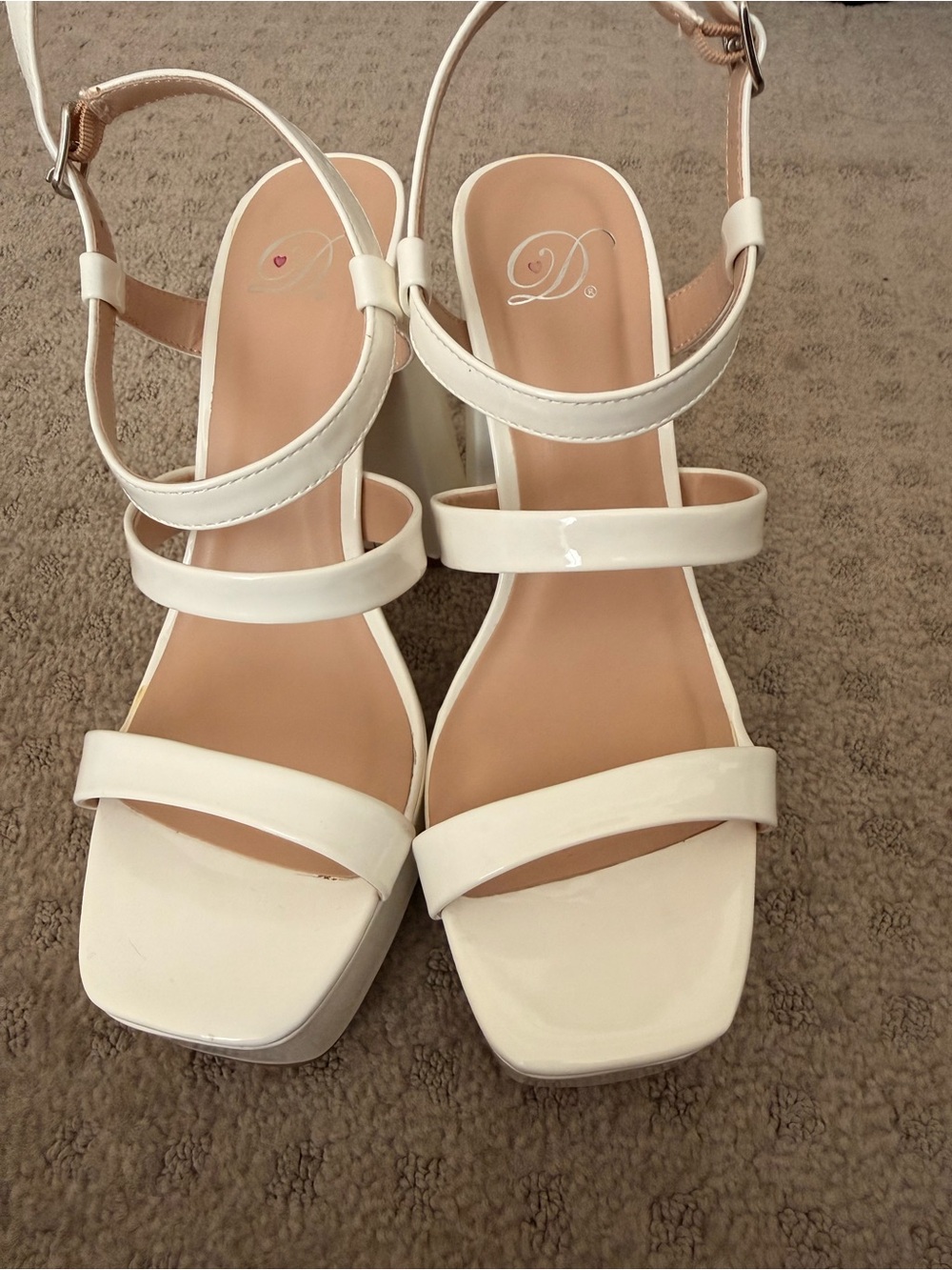 Delicious Cream Patent Strappy Block Heel Sandals